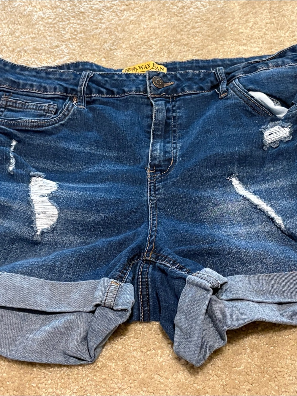 Wax Jean Distressed Dark Blue Rolled-Hem Women's Denim Shorts